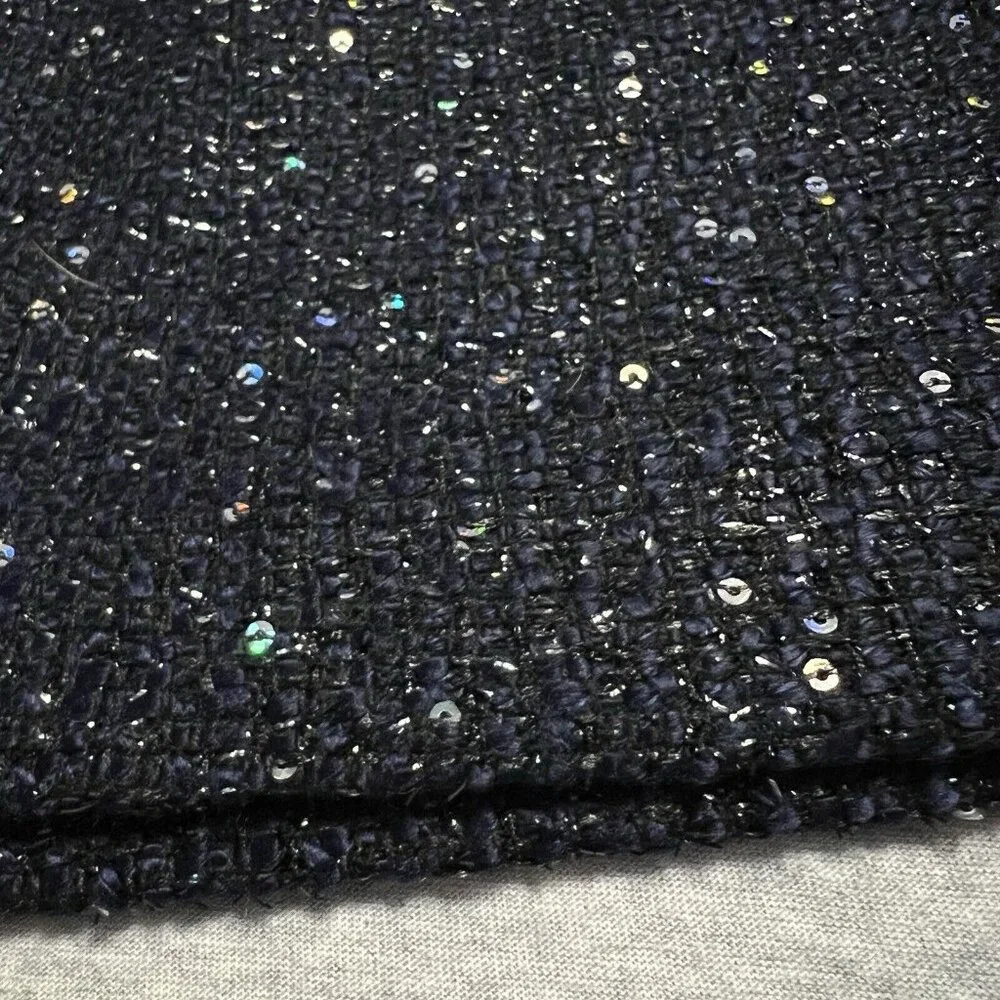 Loft Skirt Womens 6 Petite Navy Blue Tweed Sequin‎ Glitz Holiday Disco Evening